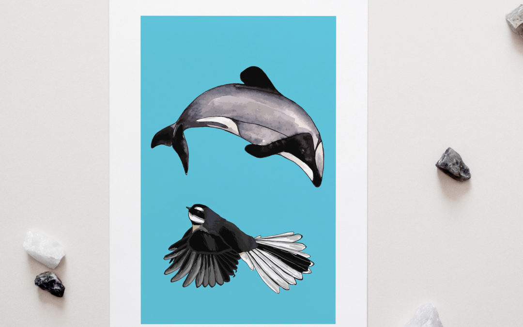 Dolphin and Fantail Art Print