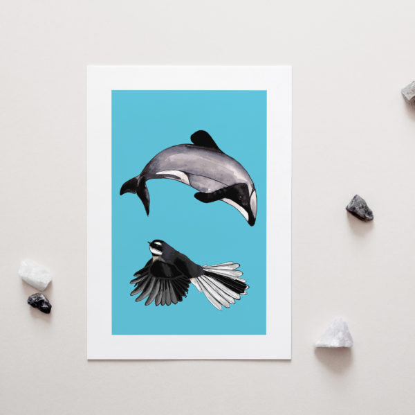 Dolphin & Fantail Art Print for sale