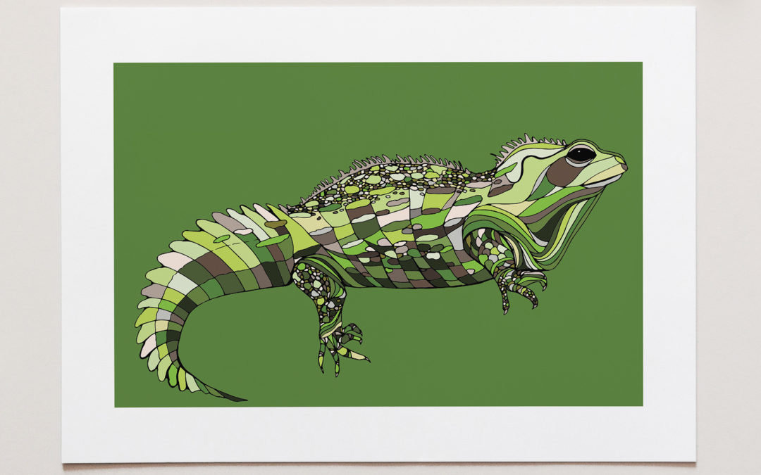 Tuatara Art Print – Green, NZ Native