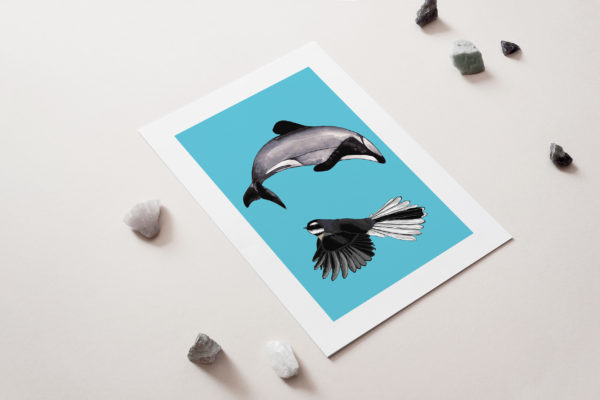 Dolphin & Fantail Art Print for sale