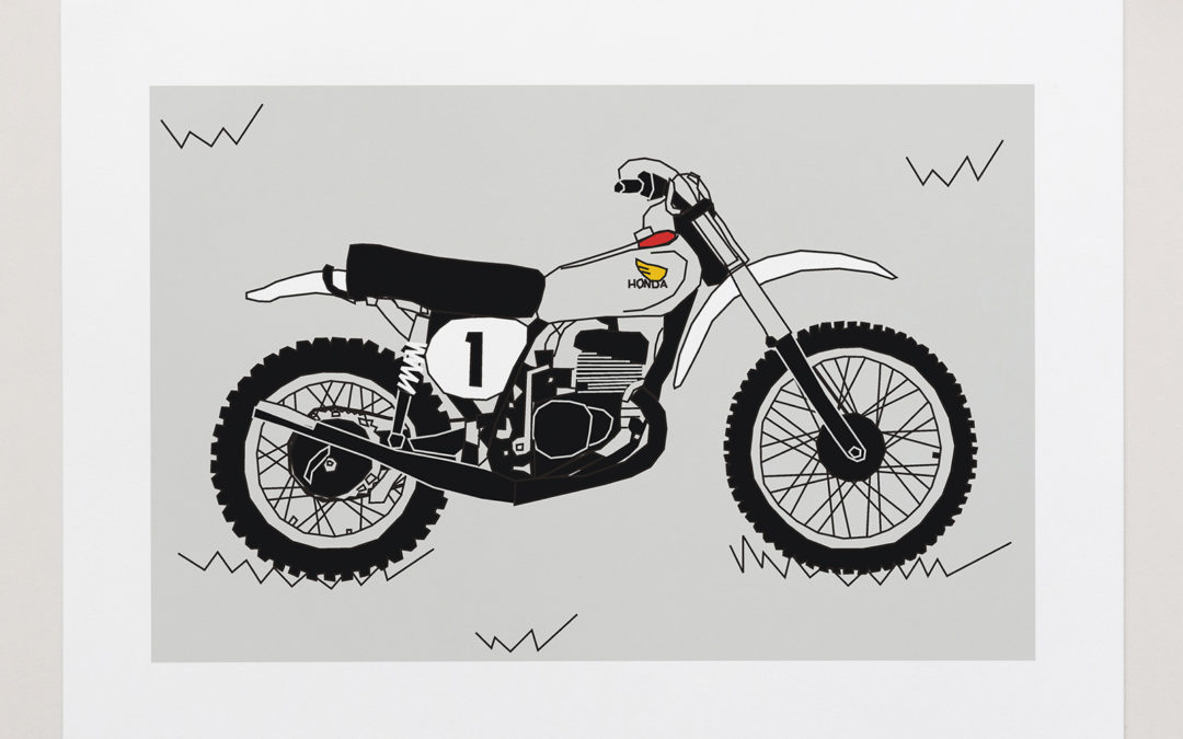 Grey White Vintage Motocross Motorbike Art Print