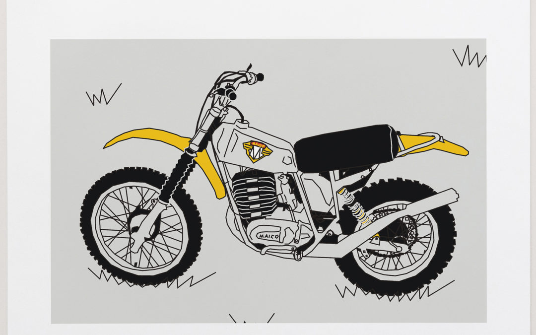 Yellow Grey Vintage Motocross Motorbike Art Print