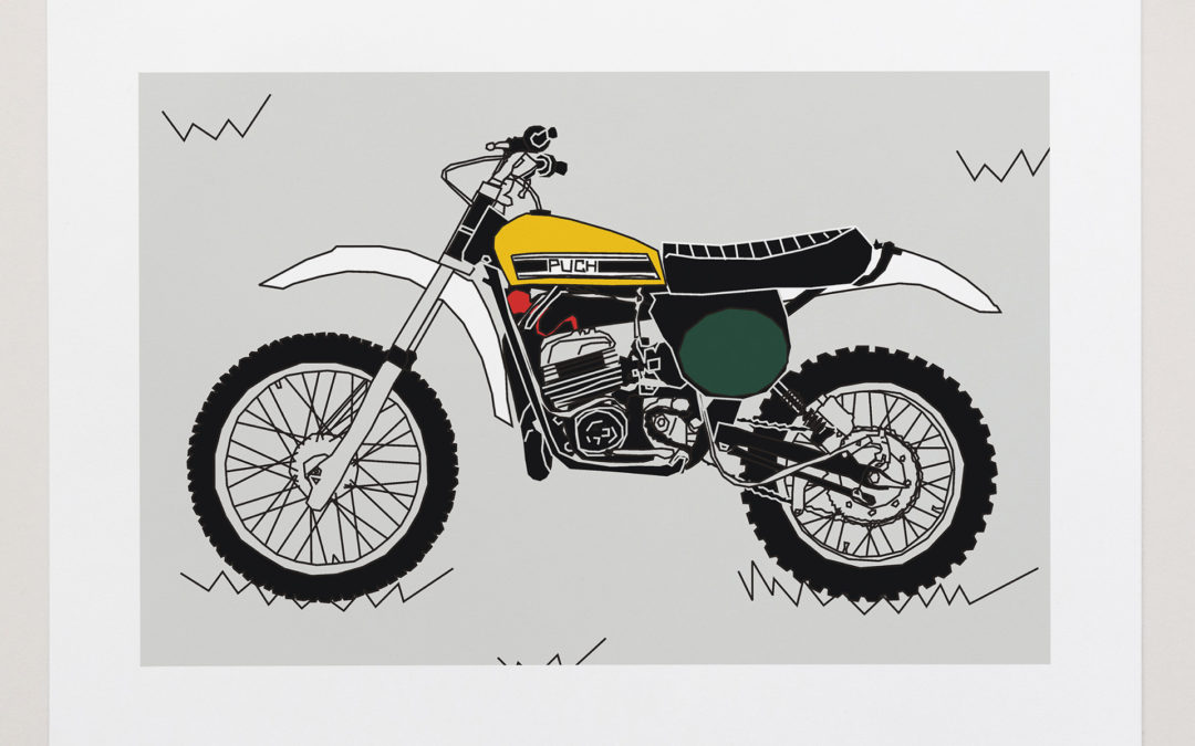 Yellow White Vintage Motocross Motorbike Art Print