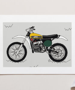 Yellow White Vintage Motocross. Puch MC250 1975 Classic Motocross bike Art Print for sale