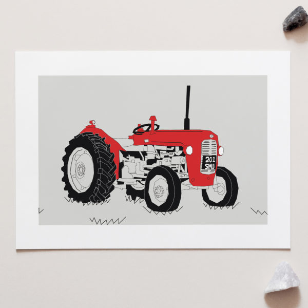 Red Vintage Tractor Art Print for sale