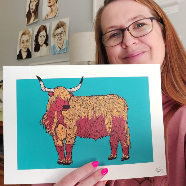 Highland Cow Art Print, Highland Cow Trio Coloring Page