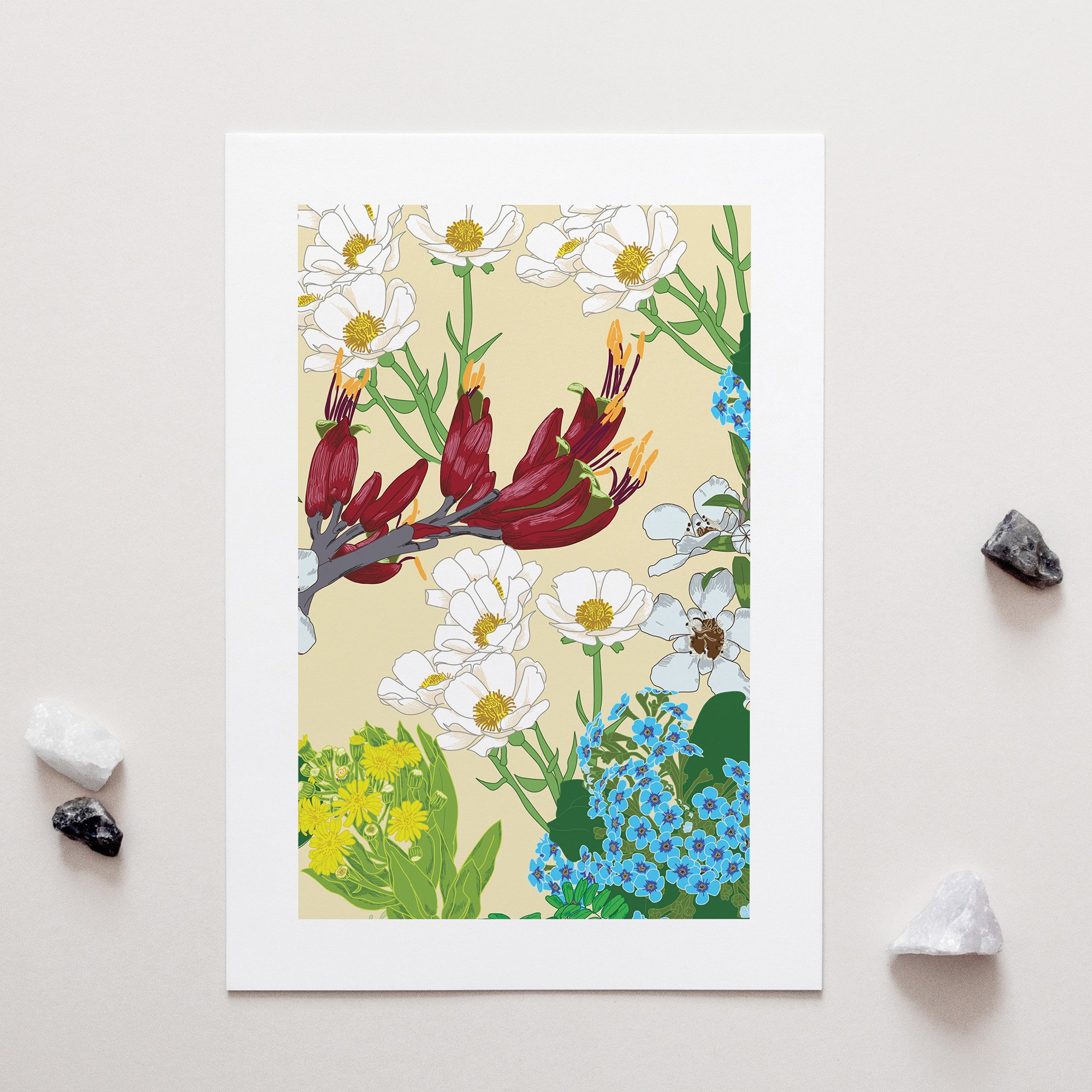 NZ Native Flowers Art Print for sale