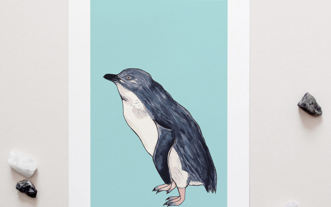 Little Blue Penguin Blue Art Print