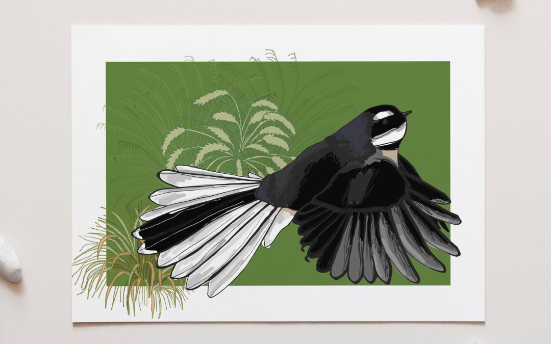 Fantail on Green Art Print