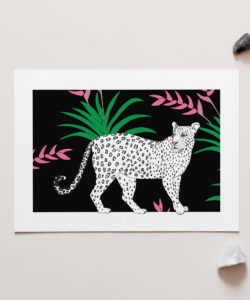 Jaguar and Pink Heliconia Art Print. Jaguar and Pink Heliconia Art Print for sale