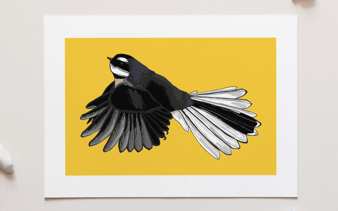 Fantail on Yellow Art Print