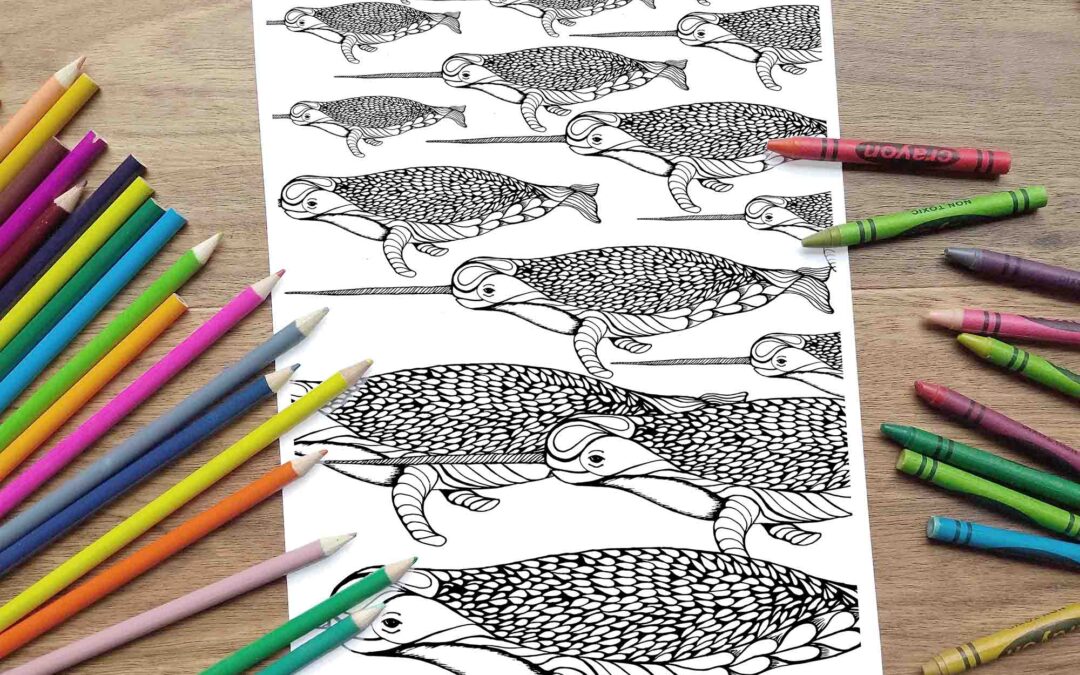 Swim of the Narwhals Coloring Page – Digital Download