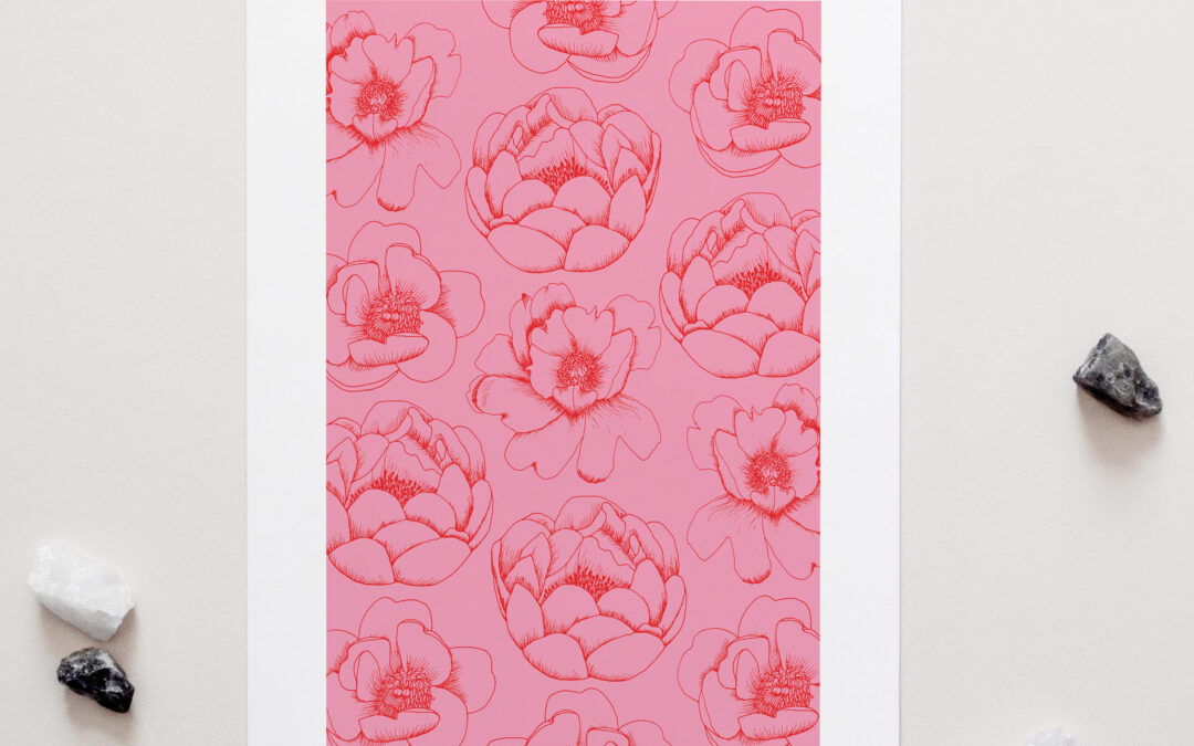 Peonies Outline Art Print