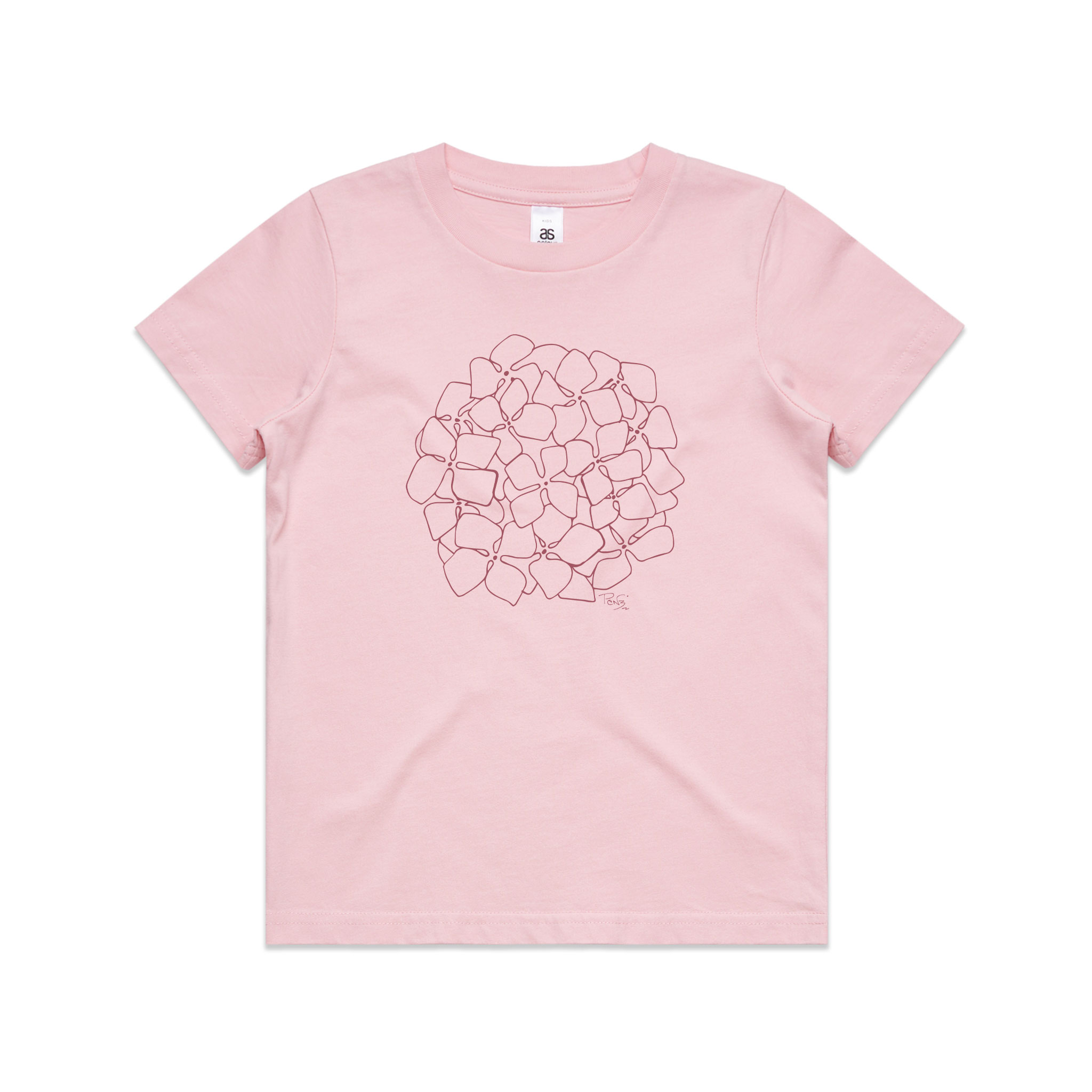 mums garden collection, collections, hydrangea outline kids tee, pink