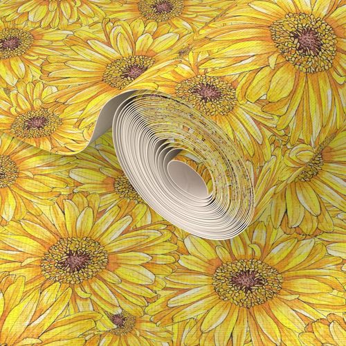 good vibes collection, collections, penny royal design, spoonflower, Happy Yellow Gerbera, wallpaper, yellow