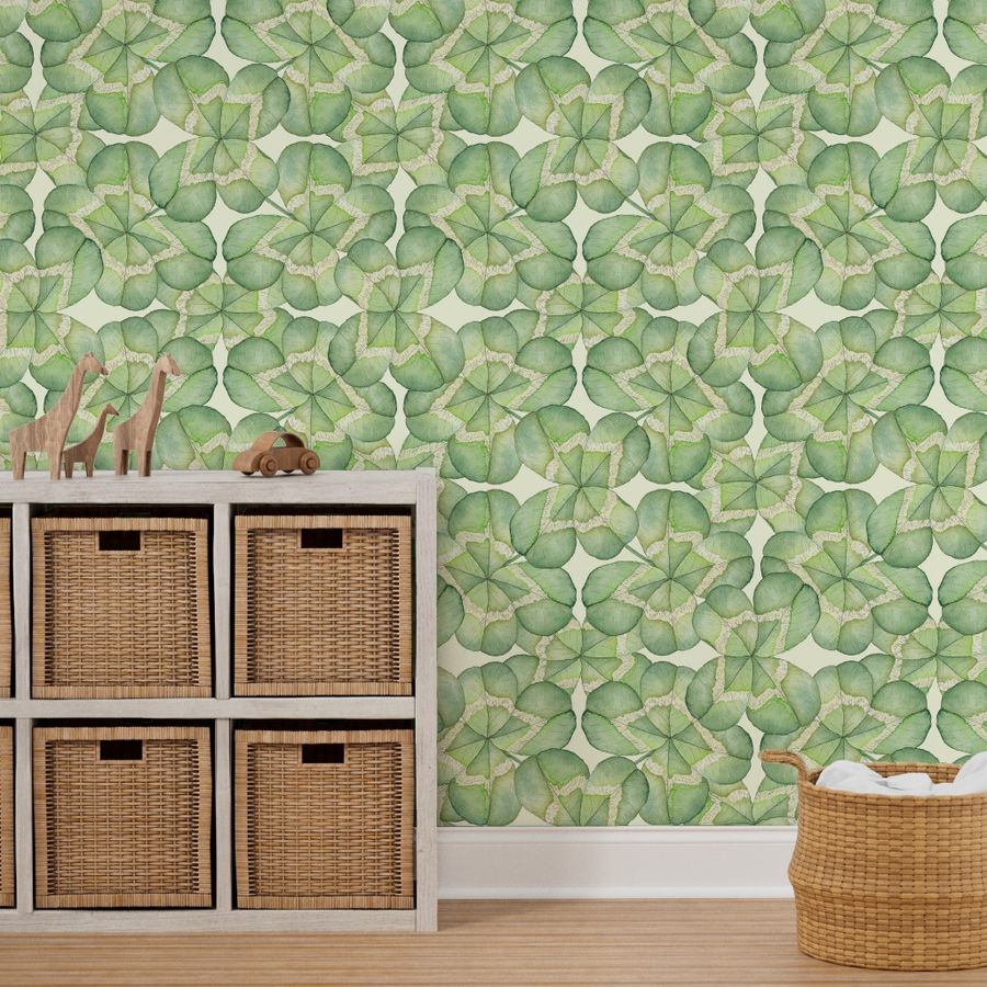 good vibes collection, collections, penny royal design, spoonflower, Lucky four leaf clover, wallpaper