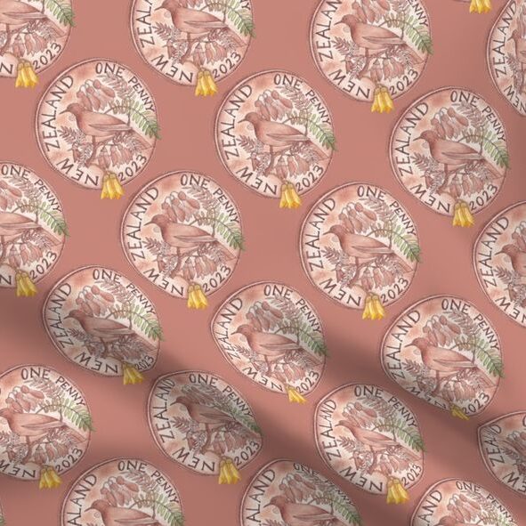 good vibes collection, collections, penny royal design, spoonflower, Lucky Penny, new zealand penny coin, fabric