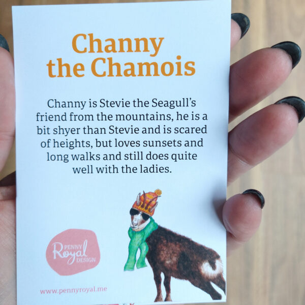 Channy the Chamois, animal character, art print, penny royal design, shop, animals, greeting card