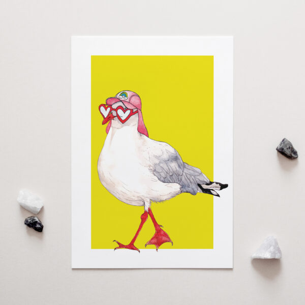 stevie the seagull, animal character, art print, penny royal design, shop, animals, greeting card