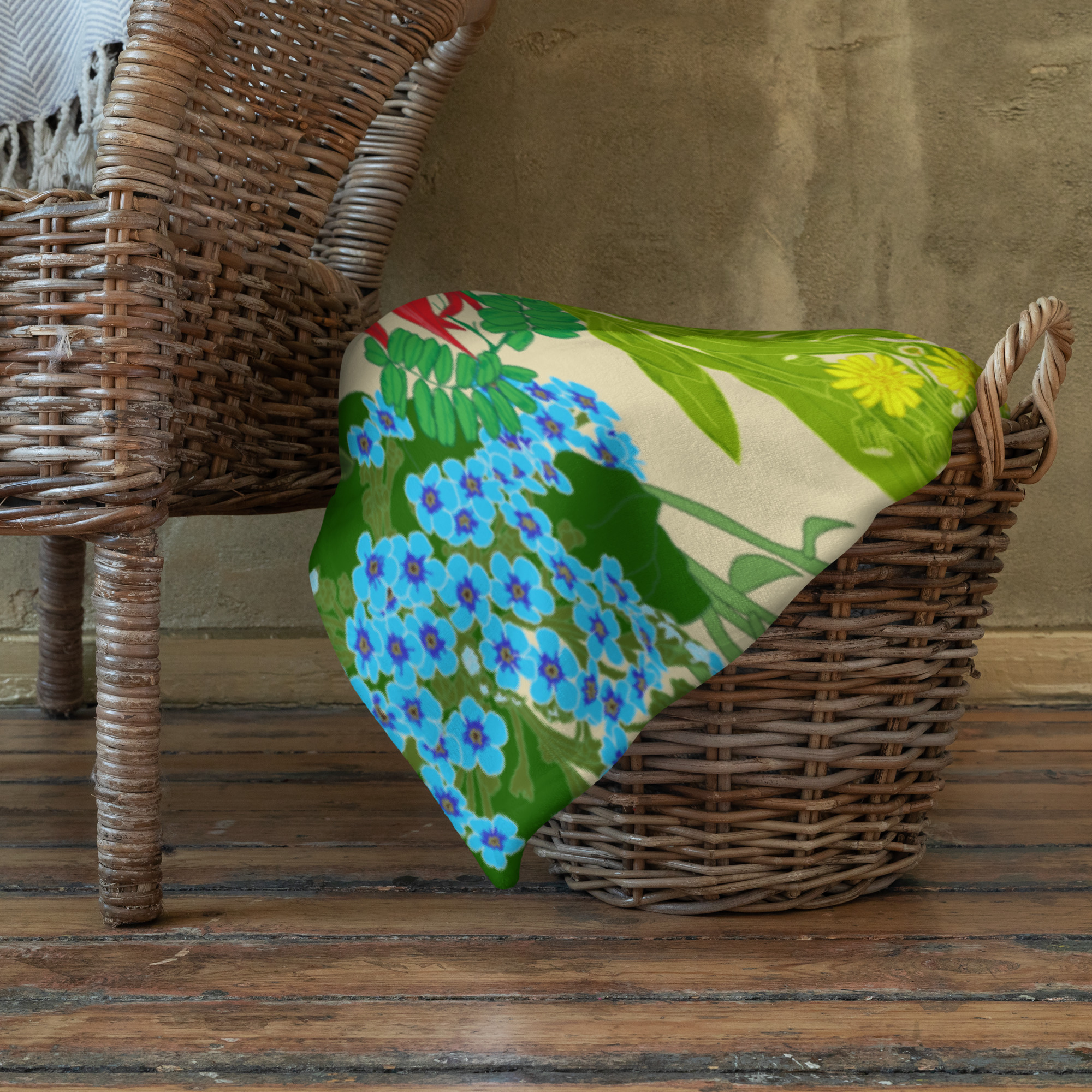 homewares, nz native flowers throw blanket, blankets, penny royal design, print on demand, birds, harakeke, kowhai, kakabeak, manuka