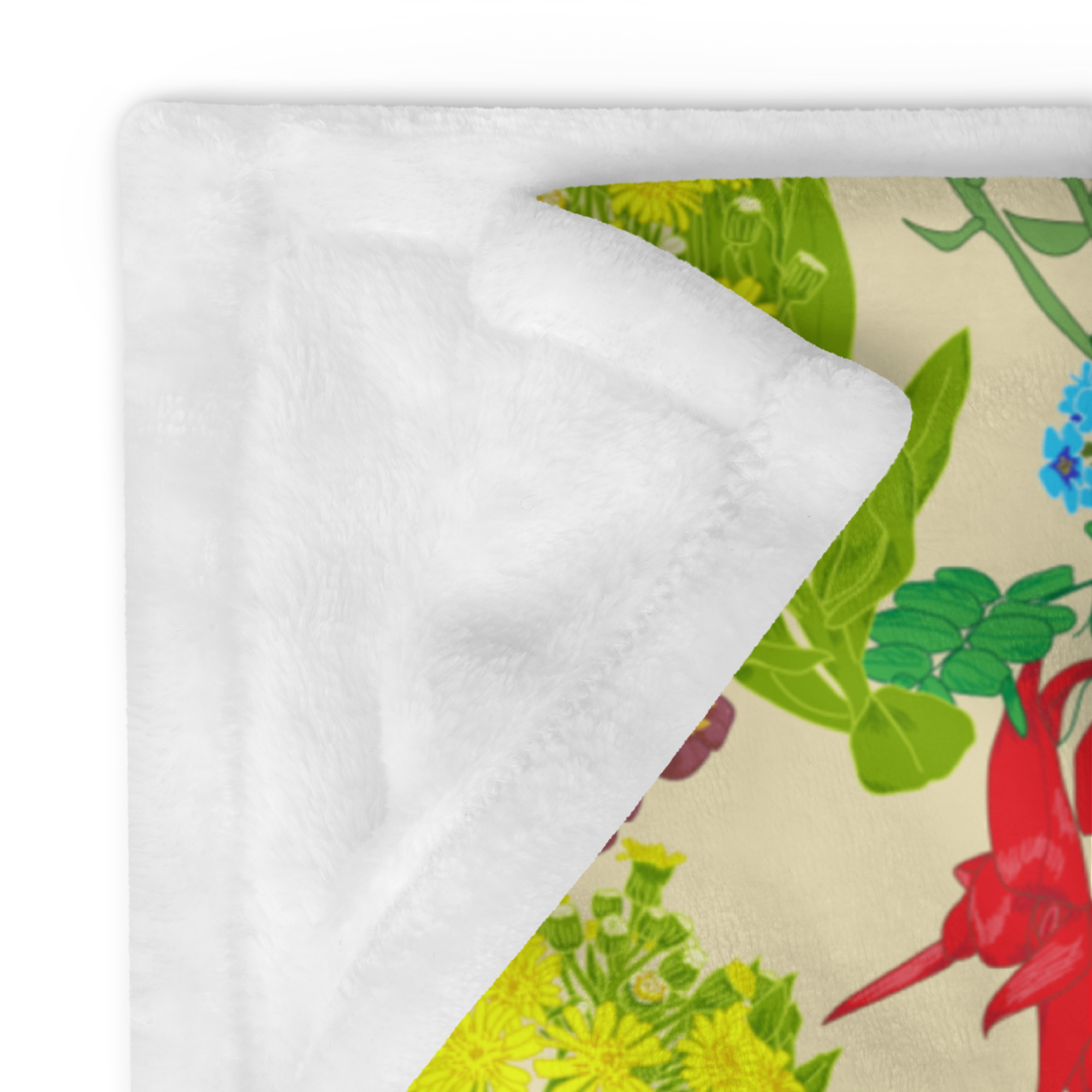 homewares, nz native flowers throw blanket, blankets, penny royal design, print on demand, birds, harakeke, kowhai, kakabeak, manuka