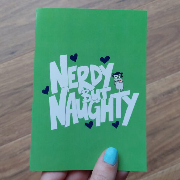 greeting cards, penny royal design, nerdy but naughty, green, fun, humorous, character, handdrawn
