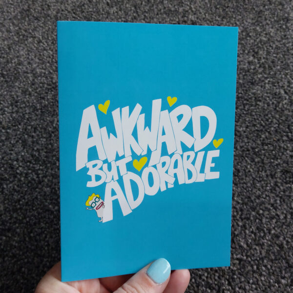 greeting cards, penny royal design, awkward but adorable, blue, fun, humorous, character, handdrawn