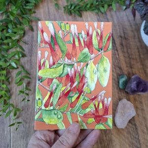 Native Red Mistletoe Christmas Card, Penny Royal Design, greeting cards, christmas card, xmas, nz artist, merry christmas, nz native flowers, pirirangi