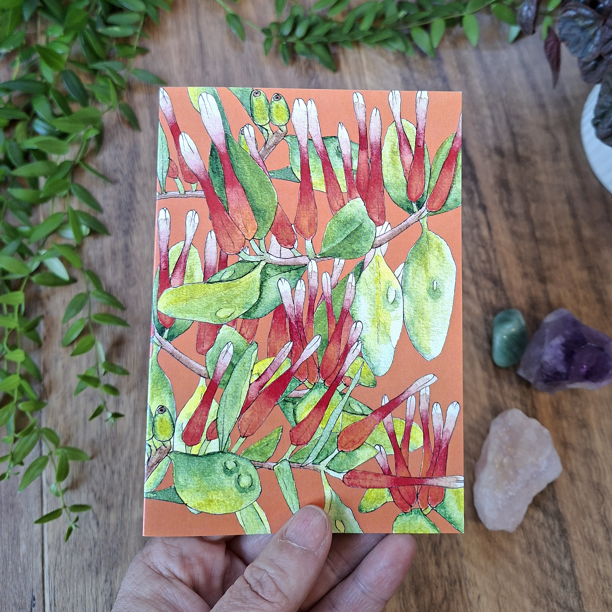 Native Red Mistletoe Christmas Card, Penny Royal Design, greeting cards, christmas card, xmas, nz artist, merry christmas, nz native flowers, pirirangi