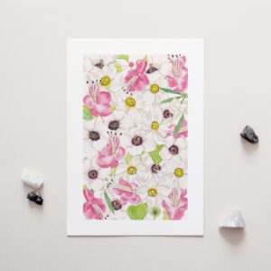 Uncommon NZ Native Flowers Art, Penny royal, NZ artist, nz native flowers, art prints, penny royal design,