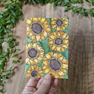Sunflowers Art, Penny royal, NZ artist, yellow flowers, penny royal design, sunflowers greeting card, gift card