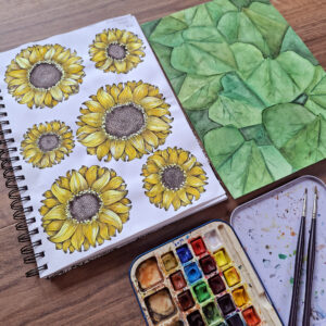 Sunflowers Art, Penny royal, NZ artist, yellow flowers, art prints, penny royal design, sunflowers greeting card, gift card