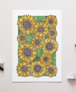Sunflowers Art, Penny royal, NZ artist, yellow flowers, art prints, penny royal design,
